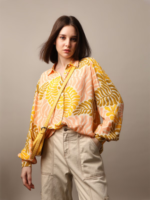 ONLY Women Printed Casual Yellow Shirt