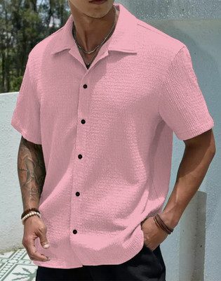 COMBRAIDED Men Solid Casual Pink Shirt
