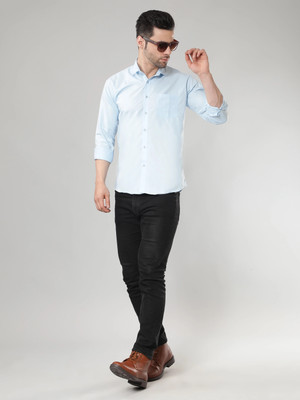 Vilantra Collection Men Solid Casual Light Blue Shirt