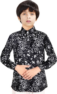 MOHINI CREATION Boys Printed Casual White, Black Shirt