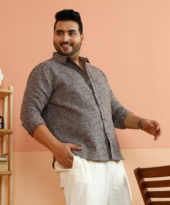 Instafab Plus Men Printed Casual Grey, Maroon Shirt