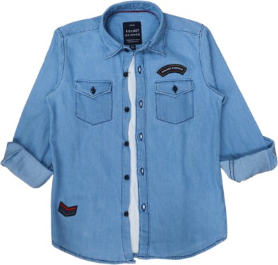 ROCKET SCIENCE Boys Solid Casual Blue Shirt