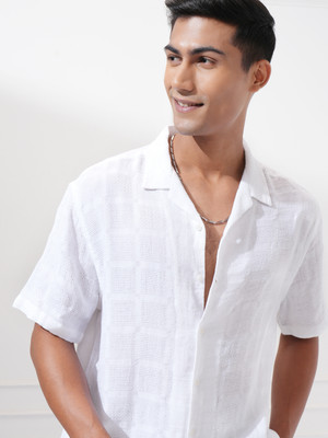 HIGHLANDER Men Self Design Casual White Shirt