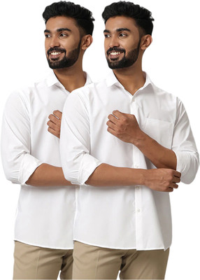 VIVEAGHAM Men Solid Formal White Shirt(Pack of 2)