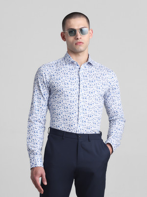 JACK & JONES Men Floral Print Formal White, Light Blue Shirt
