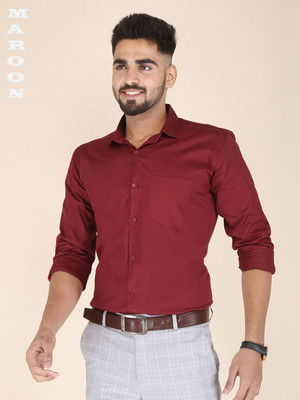 ShirtSqure Fashion Men Solid Formal Maroon Shirt