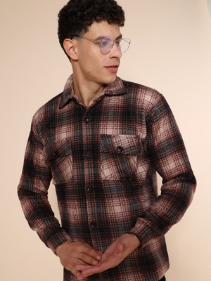 V-MART Men Checkered Casual Brown Shirt
