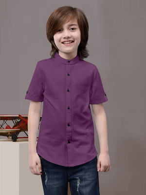 AVEXPORT Boys Solid Casual Purple Shirt