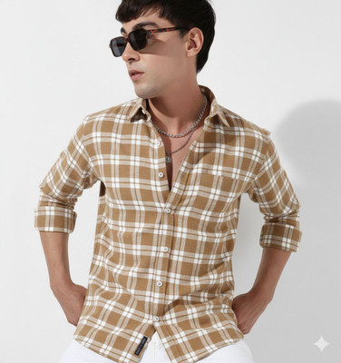 Jai Textiles Men Checkered Casual Brown Shirt