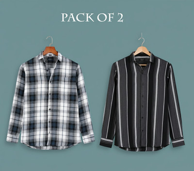 PROBIZ Men Checkered Casual Multicolor Shirt(Pack of 2)