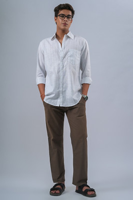 HIKAA Men Striped Casual White Shirt