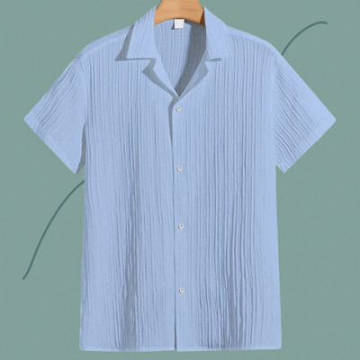 Look Trendy Men Self Design Casual Light Blue Shirt