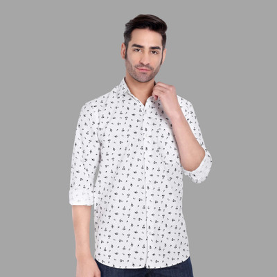 GarmentGlobes Men Floral Print Casual Black, White Shirt