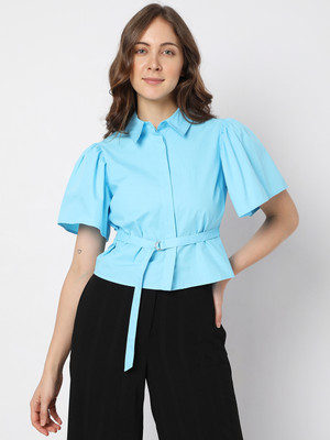 VERO MODA Women Solid Casual Blue Shirt