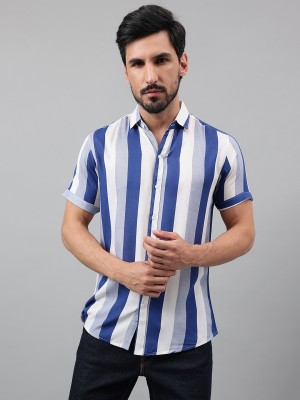 Voroxy Men Striped Casual Dark Blue Shirt