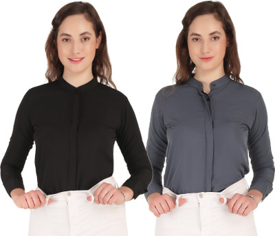 HEAVENS CREATIONS Women Solid Casual Light Blue, Black Shirt(Pack of 2)