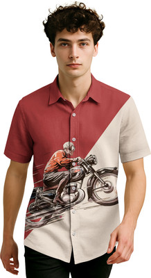 Bullmer Men Color Block Casual Red Shirt