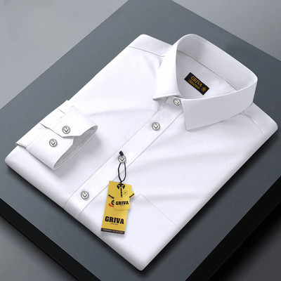 Grivacreation Men Solid Casual White Shirt