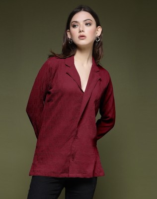 Selvia Women Self Design Casual Maroon Shirt