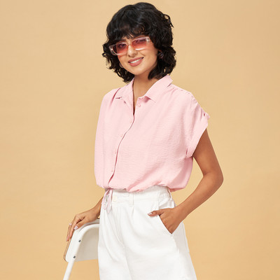 PEOPLE Women Solid Casual Pink Shirt