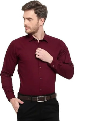 SHIFFON Men Solid Casual Maroon Shirt