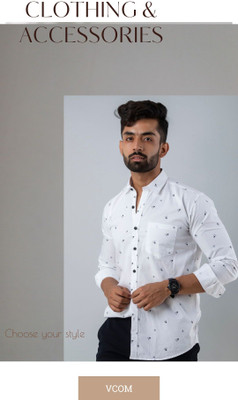 Vcom Men Printed Party Khaki Shirt