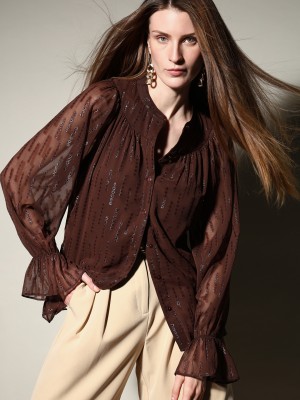 VERO MODA Women Embellished Casual Brown Shirt