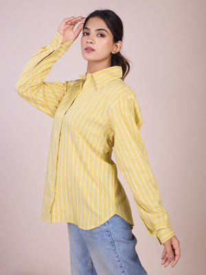 Dressberry Women Striped Casual Yellow Shirt