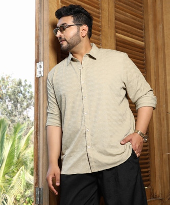 Instafab Plus Men Self Design Casual Beige Shirt