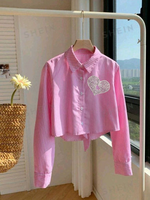hug nation Women Striped Casual Pink Shirt