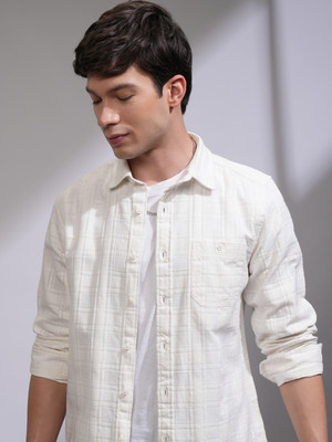HIGHLANDER Men Checkered Casual White Shirt
