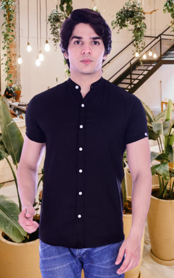 BASE 41 Men Solid Casual Black Shirt