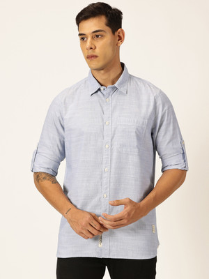 THOMAS SCOTT Men Self Design Casual Light Blue Shirt