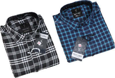 BLUE MARTIN Men Regular Fit Checkered Spread Collar Casual Shirt (Pack Of 2) For Rs. 299 @ 70% off