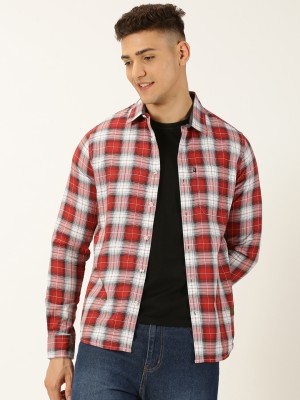 THOMAS SCOTT Men Checkered Casual Maroon, White Shirt