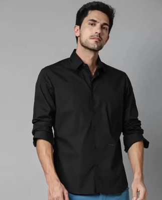 threadntrends Men Solid Casual Black Shirt