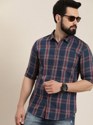 Moda Rapido Men Checkered Casual Dark Blue, Maroon, White Shirt