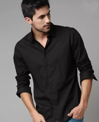 VINTAGE LOOK Men Solid Casual Black Shirt