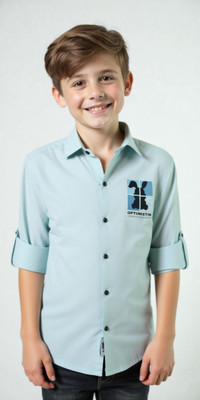 CAVIO Boys Printed Casual Blue Shirt