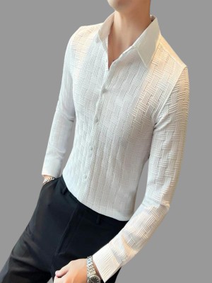 KHANJAN FASHION Men Self Design Casual White Shirt