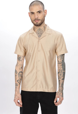 Wamoda Men Self Design Casual Beige Shirt
