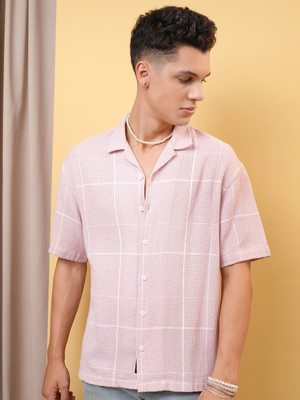 LOCOMOTIVE Men Checkered Casual Pink Shirt