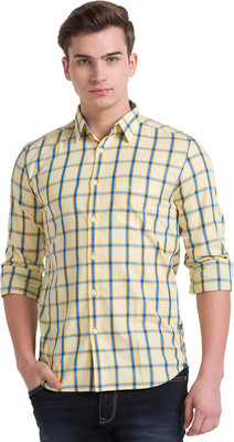 PARX Men Checkered Casual Yellow Shirt