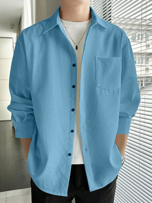 Hityyani Men Self Design Formal Blue Shirt