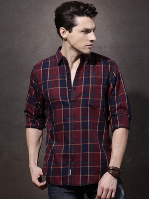 Roadster Men Checkered Casual Maroon Shirt