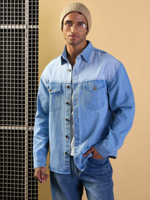 MASCLN SASSAFRAS Men Color Block Casual Blue Shirt