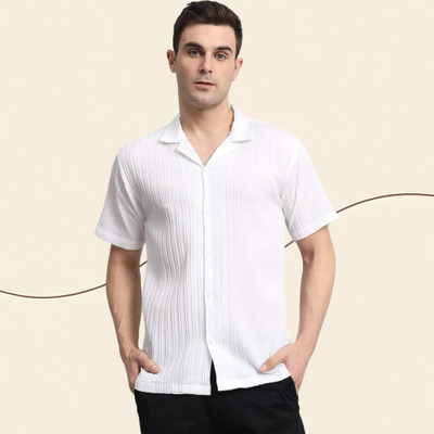 A COMBRAIDED Men Self Design Casual White Shirt