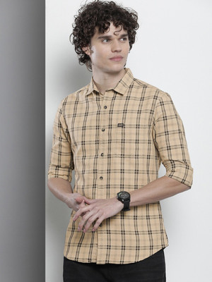 The Indian Garage Co. Men Checkered Casual Beige Shirt