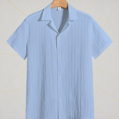 Dharamraj Fashion Men Self Design Casual Light Blue Shirt