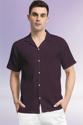 A DEEMOON TREND Men Striped, Self Design, Solid Casual Purple Shirt